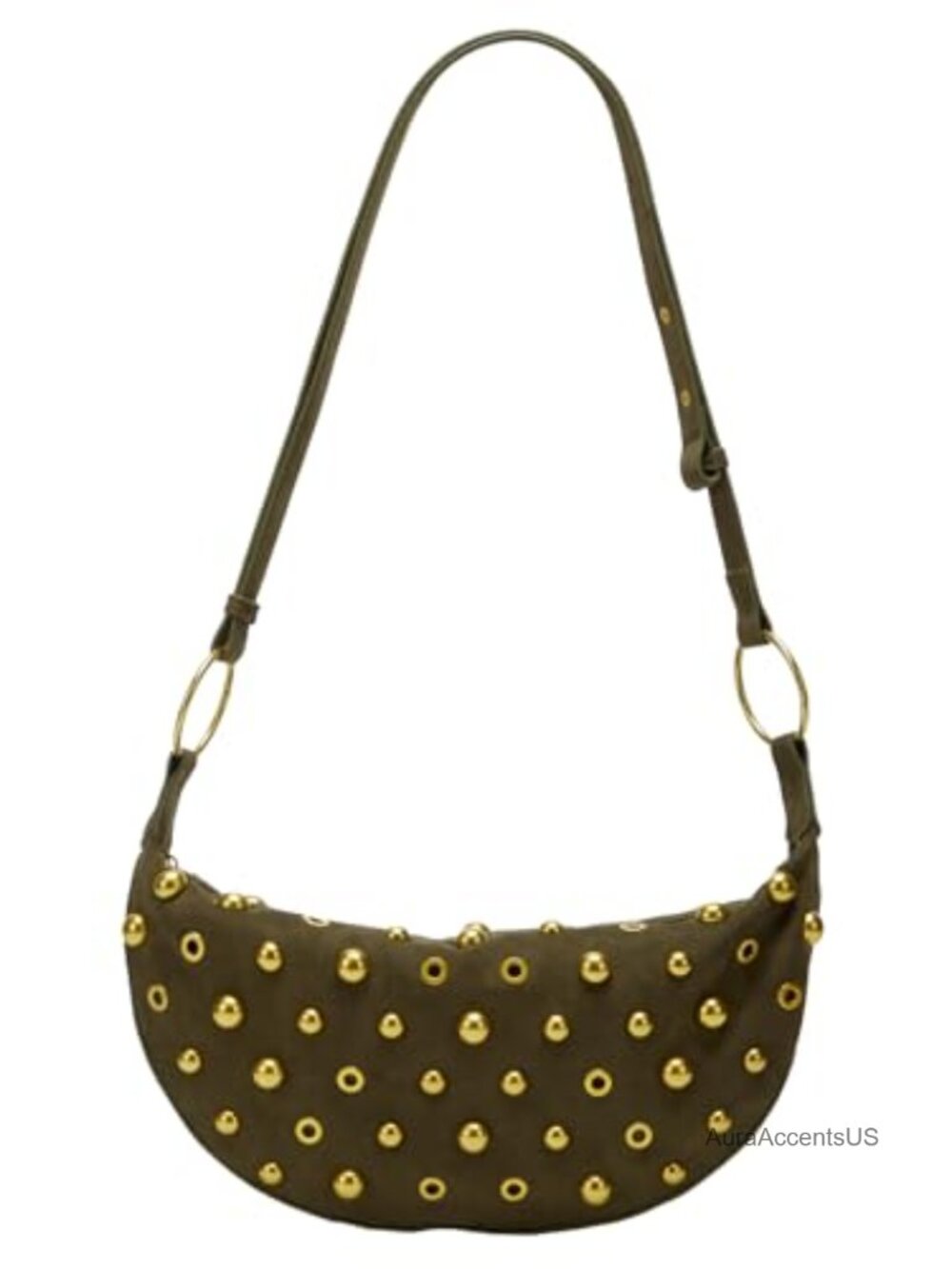 Women's Studded Suede Shoulder Bag Gold Studs Punk Large Handbag Retro Tote